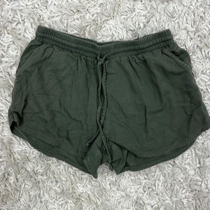 Army green linen shorts